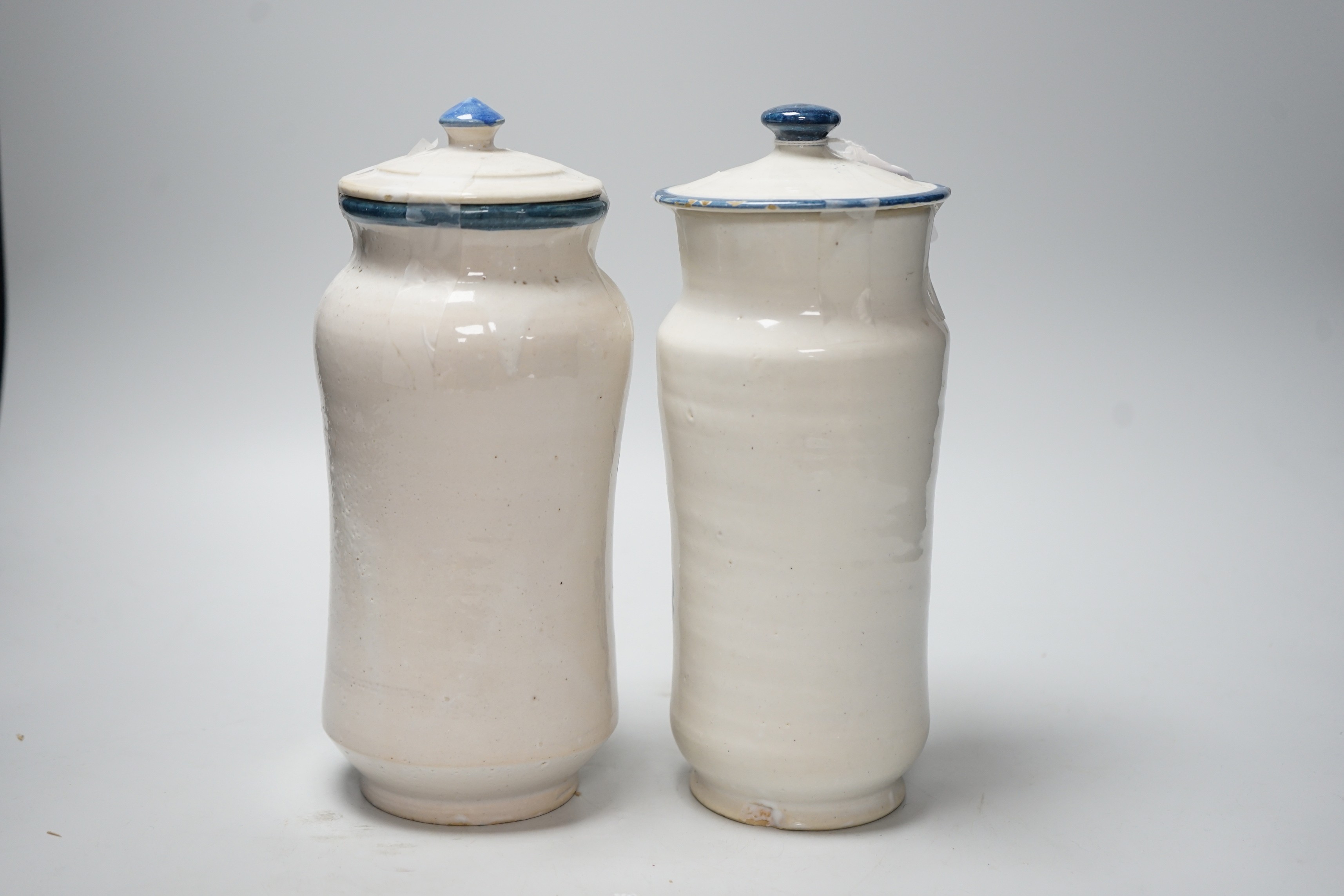 Two Spanish tin-glazed albarello